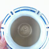 Vintage vase from the 50s, glazed earthenware, blue and white geometric decoration