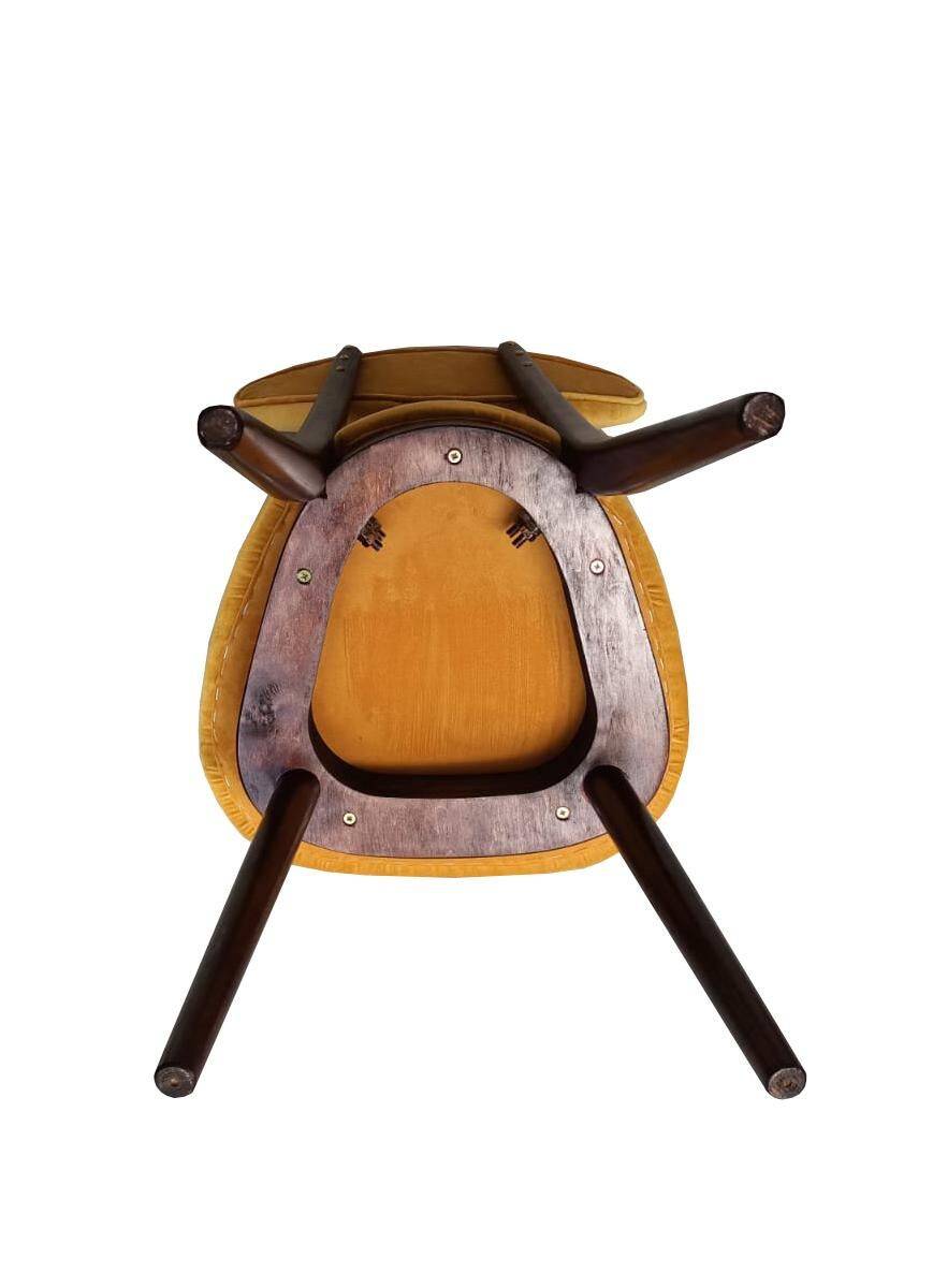 Yellow velvet heart-shaped chair, walnut wood, mid-century, Poland, 1960s.