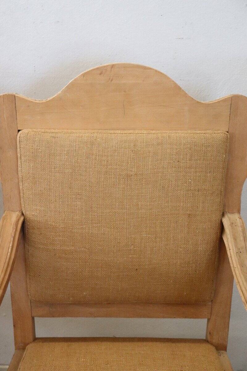 Jute and poplar wood armchairs, 1930s, set of 2
