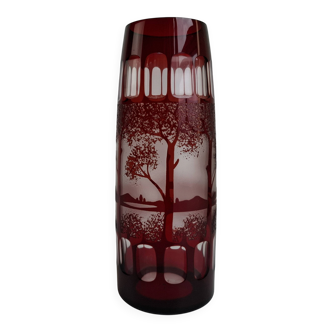 Egermann Art Deco Ruby Cut Overlay Vase, Czechoslovakia, circa 1920