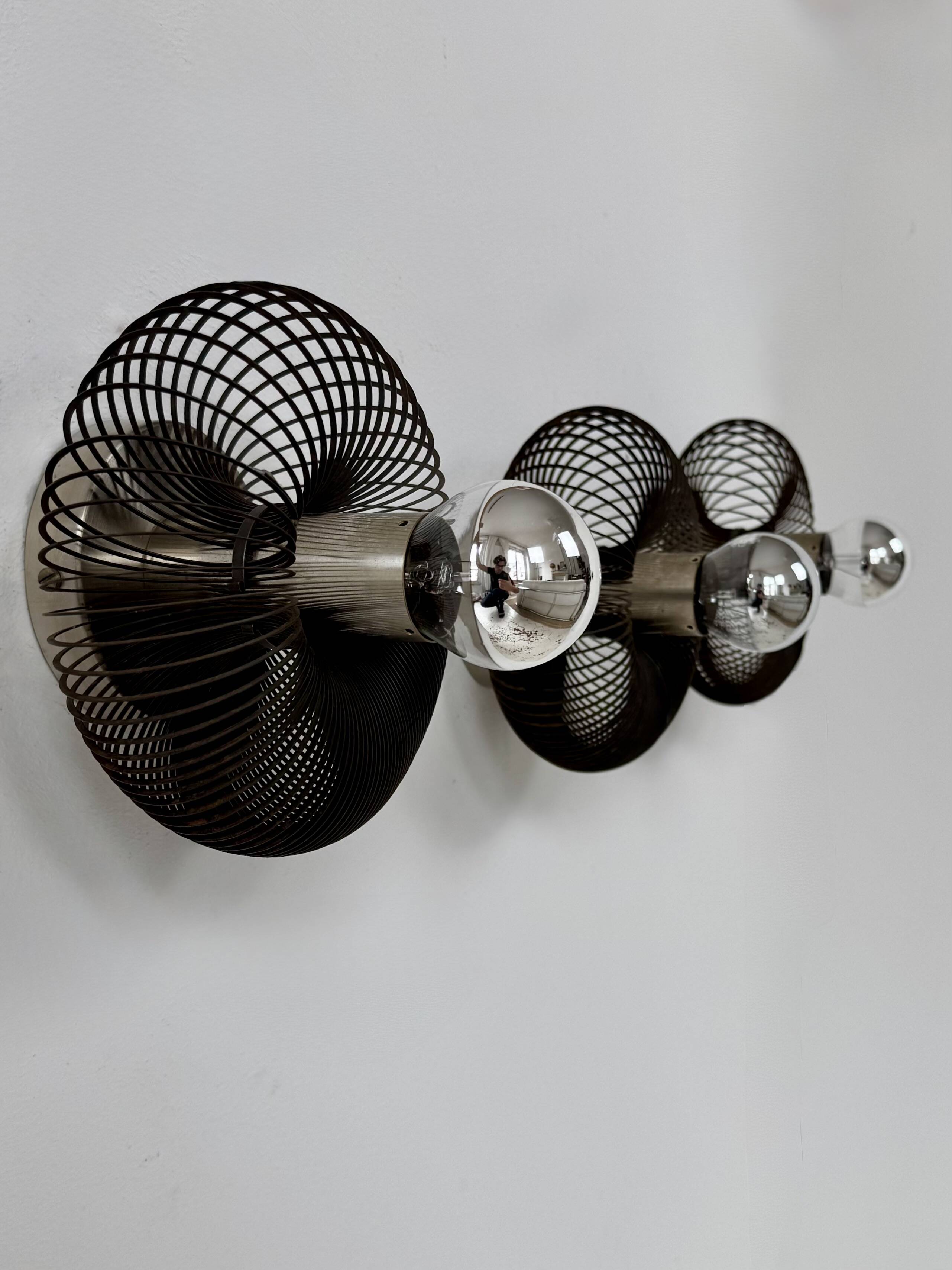 Set of 3 vintage wall lights, metal, France, 1970.