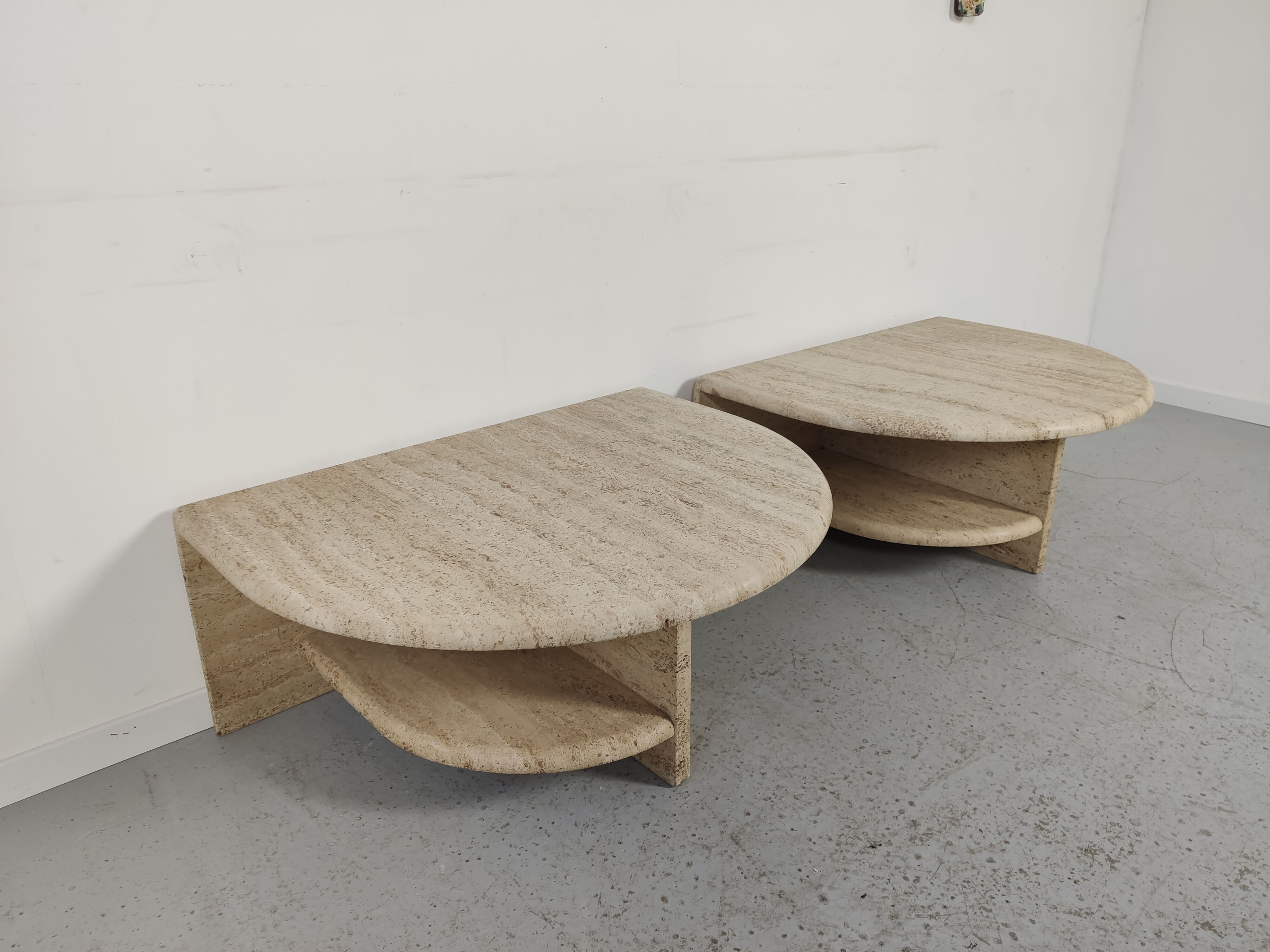 pair of low tables in travertine, Italy 1980s