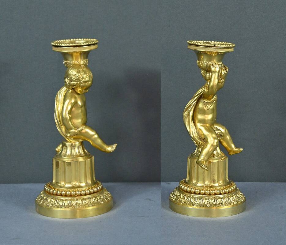 Pair of Gilt Bronze Candlesticks, Louis XVI Style – Mid 19th Century