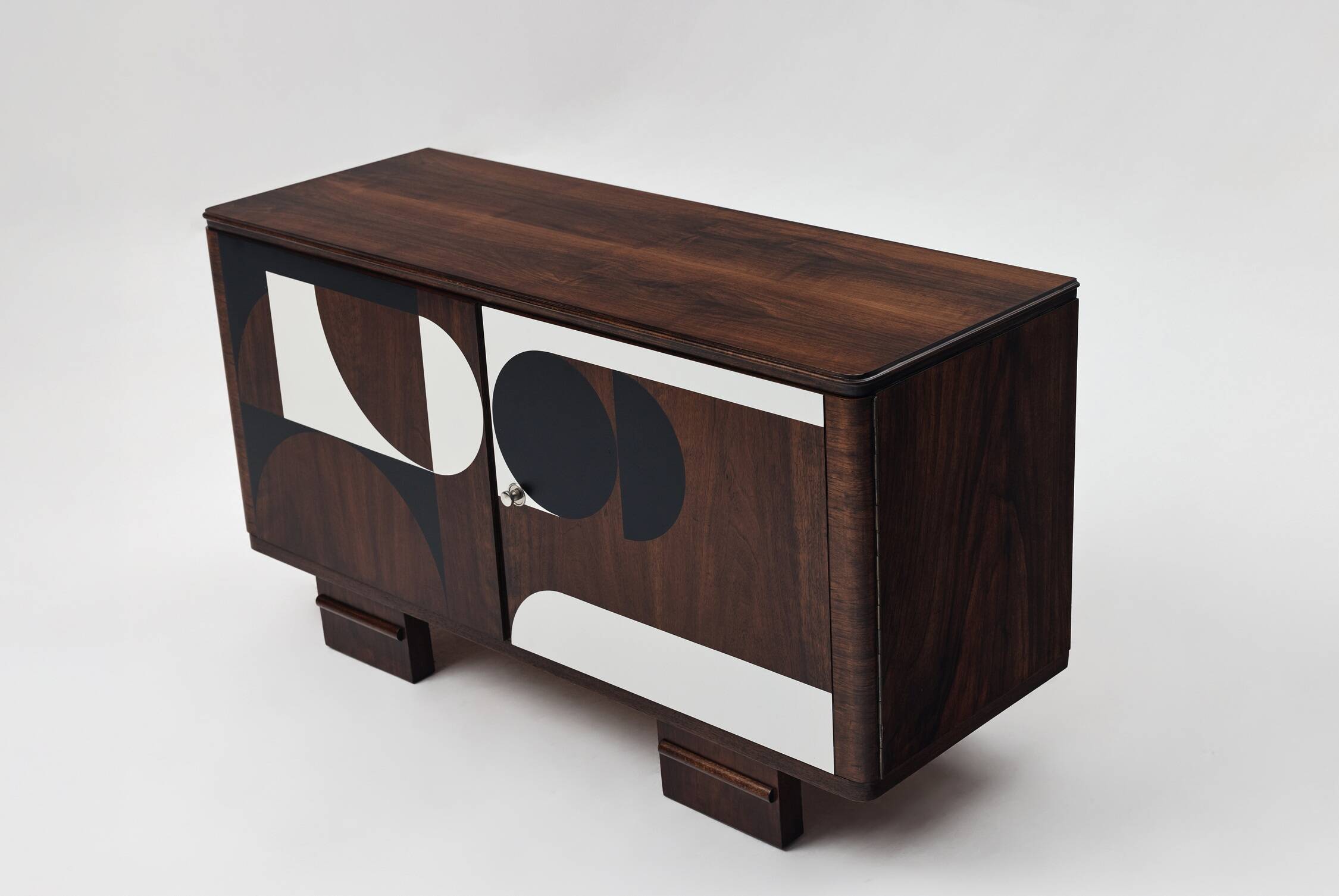 1950s Vintage Sideboard, Modernist, Walnut, Geometric Op Art Pattern