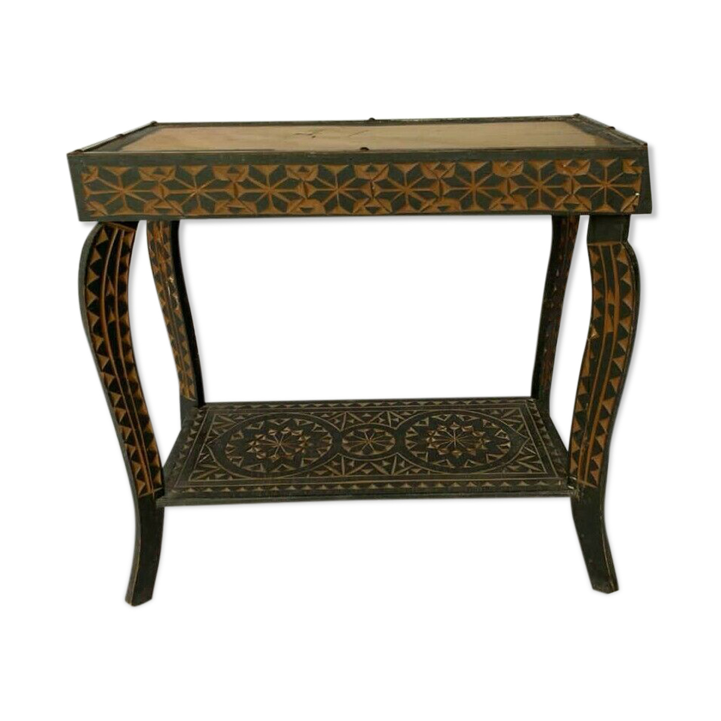 Table marocaine bois sculpte noirci 1950