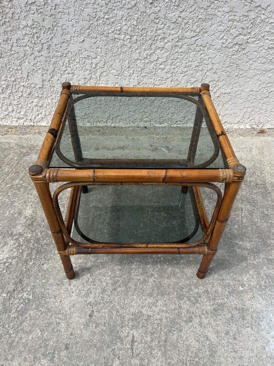 Small bamboo table and glass top