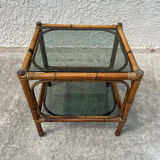 Small bamboo table and glass top