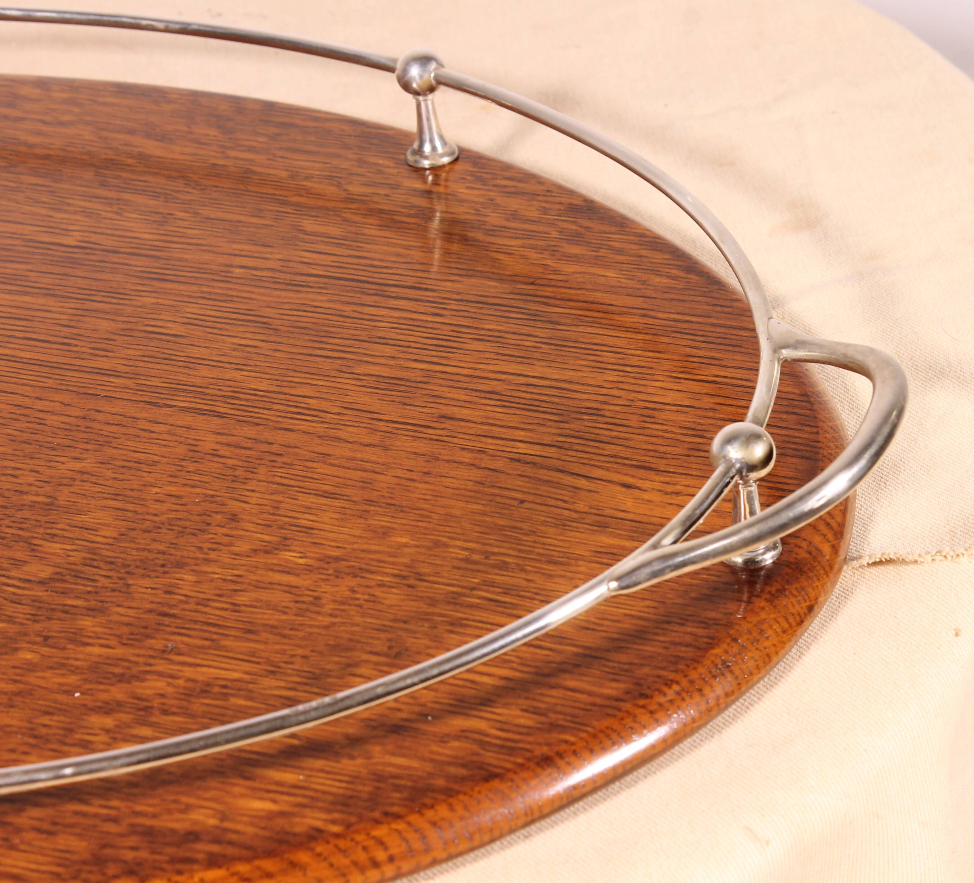 19th century silver-plated metal and oak tray