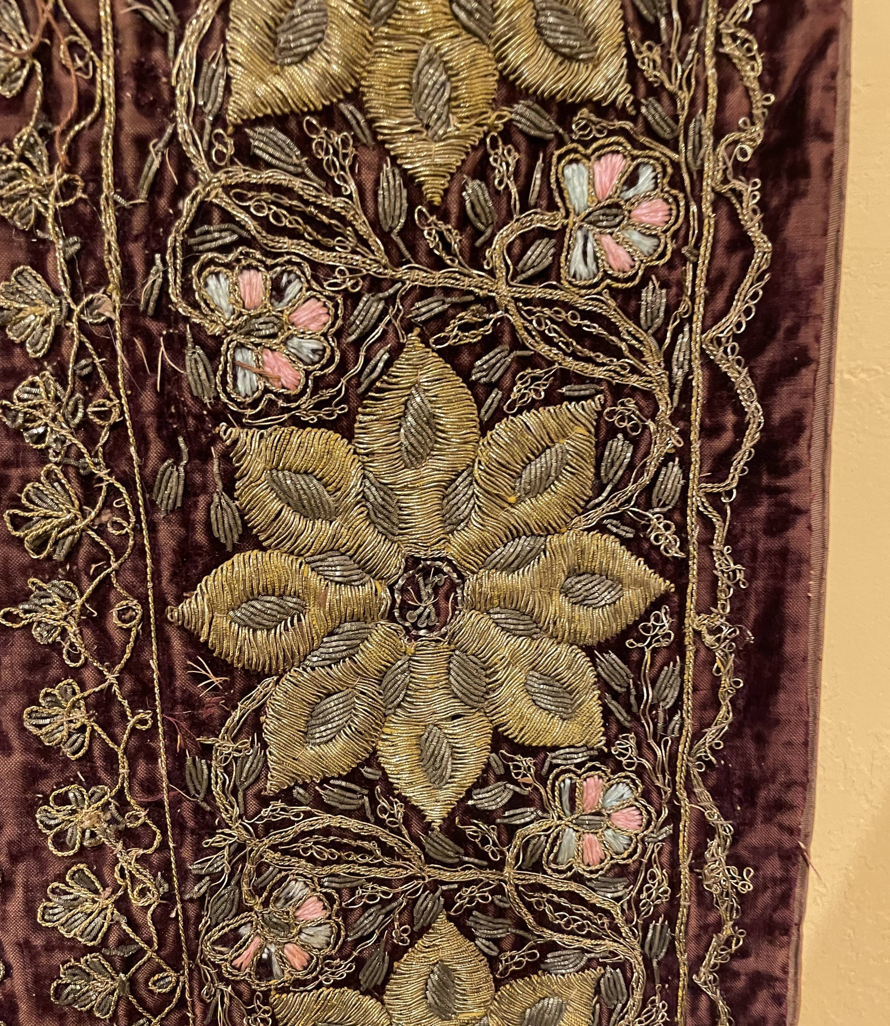 18th Century Indo-Portuguese Embroidery with Gold Thread on Velvet