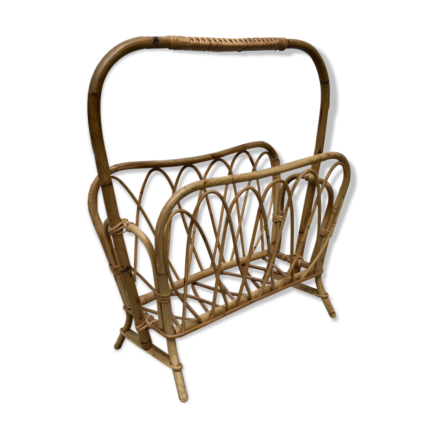 Vintage retro wicker magazine rack
