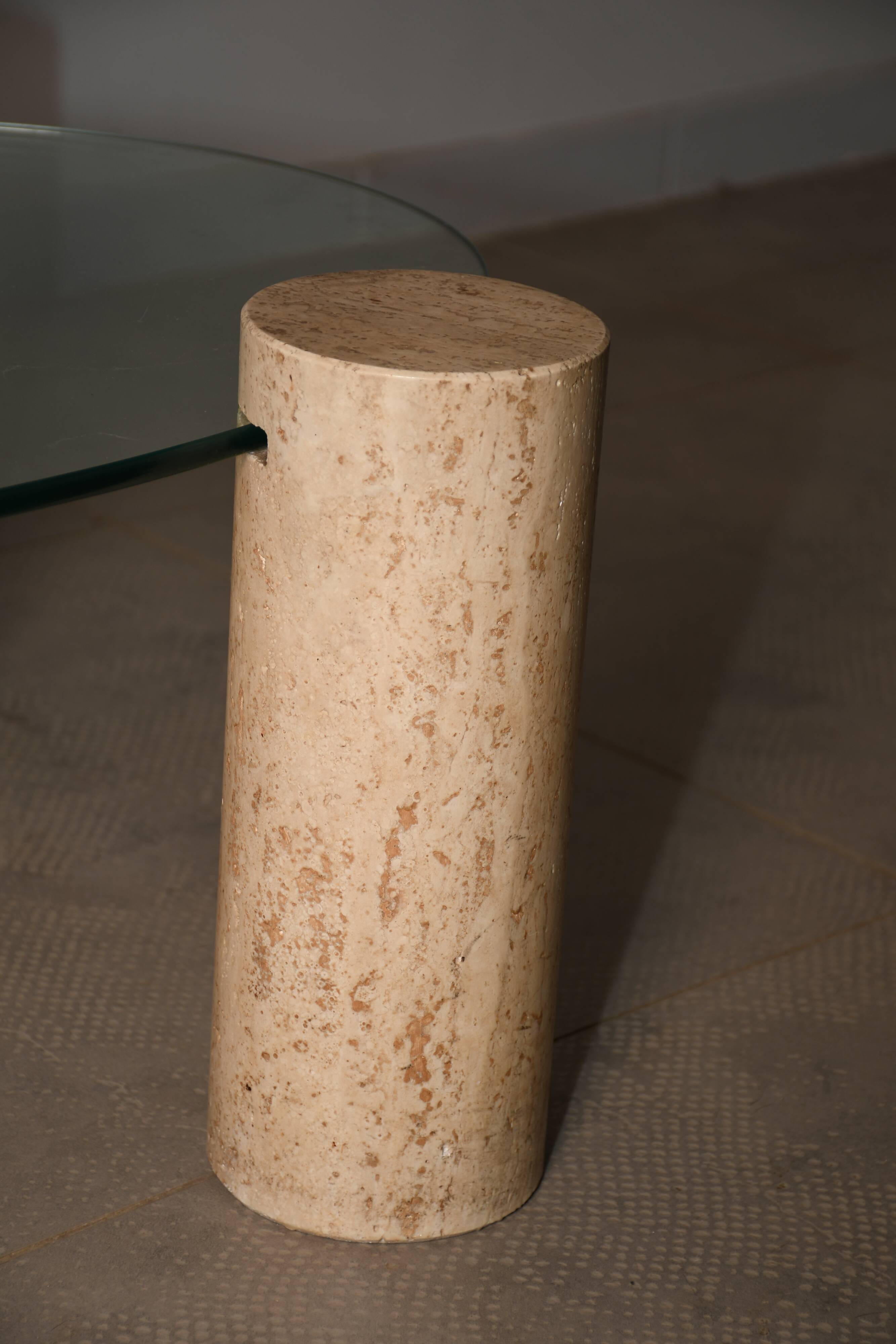 Coffee table, marble legs, glass top, from the 60s