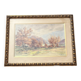 Watercolor by the painter Henri Joubert (1873 - ?), Autumn Landscape
