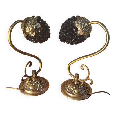 Paire de lampes en verre de Murano, bronze et laiton 1970