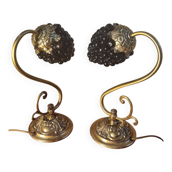 Paire de lampes en verre de Murano, bronze et laiton 1970