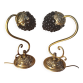 Paire de lampes en verre de Murano, bronze et laiton 1970