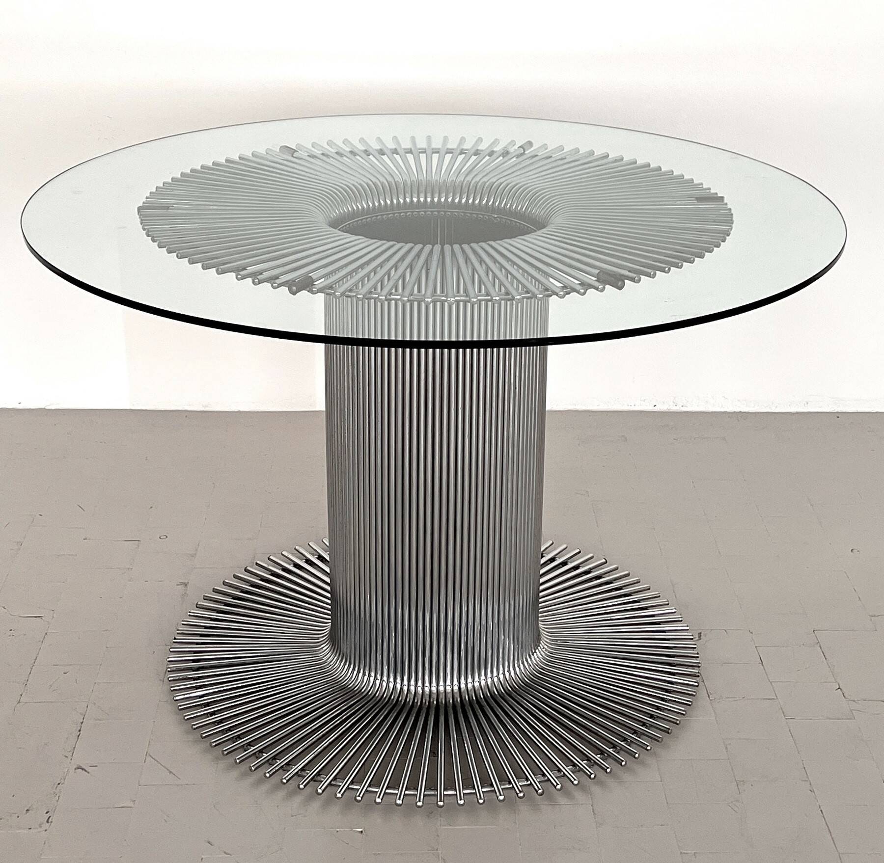 Italian Pedestal Dining Table in Chrome and Glass