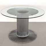 Italian Pedestal Dining Table in Chrome and Glass