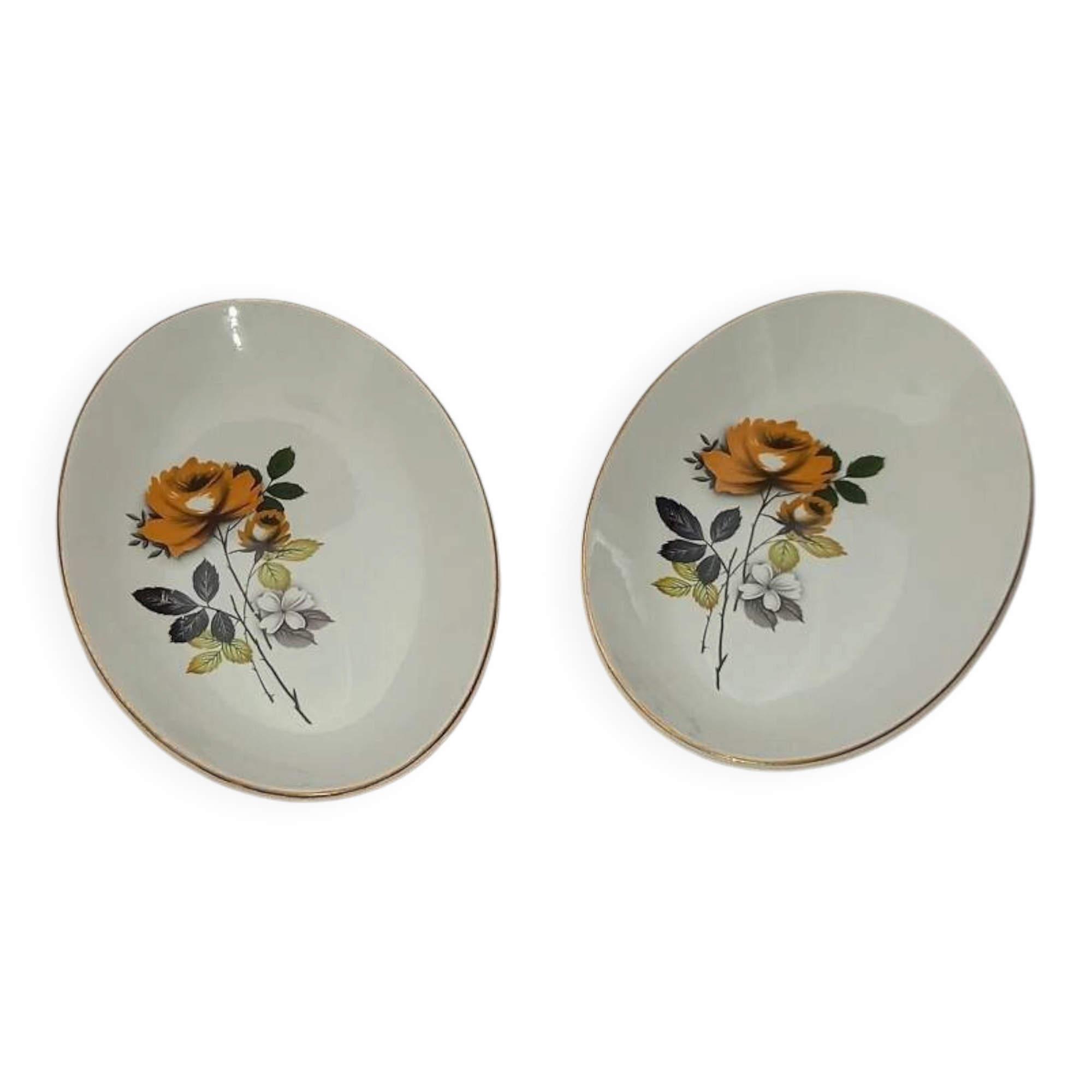 set of 2 Digoin and Sarreguemines serving dishes from the 1940s-60s with floral decoration and border