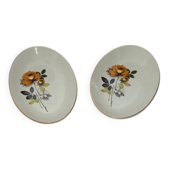 set of 2 Digoin and Sarreguemines serving dishes from the 1940s-60s with floral decoration and border
