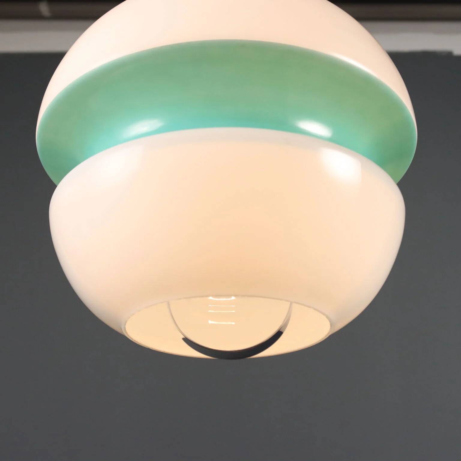 Vintage white glass pendant light, Italian design 1960s-1970s.