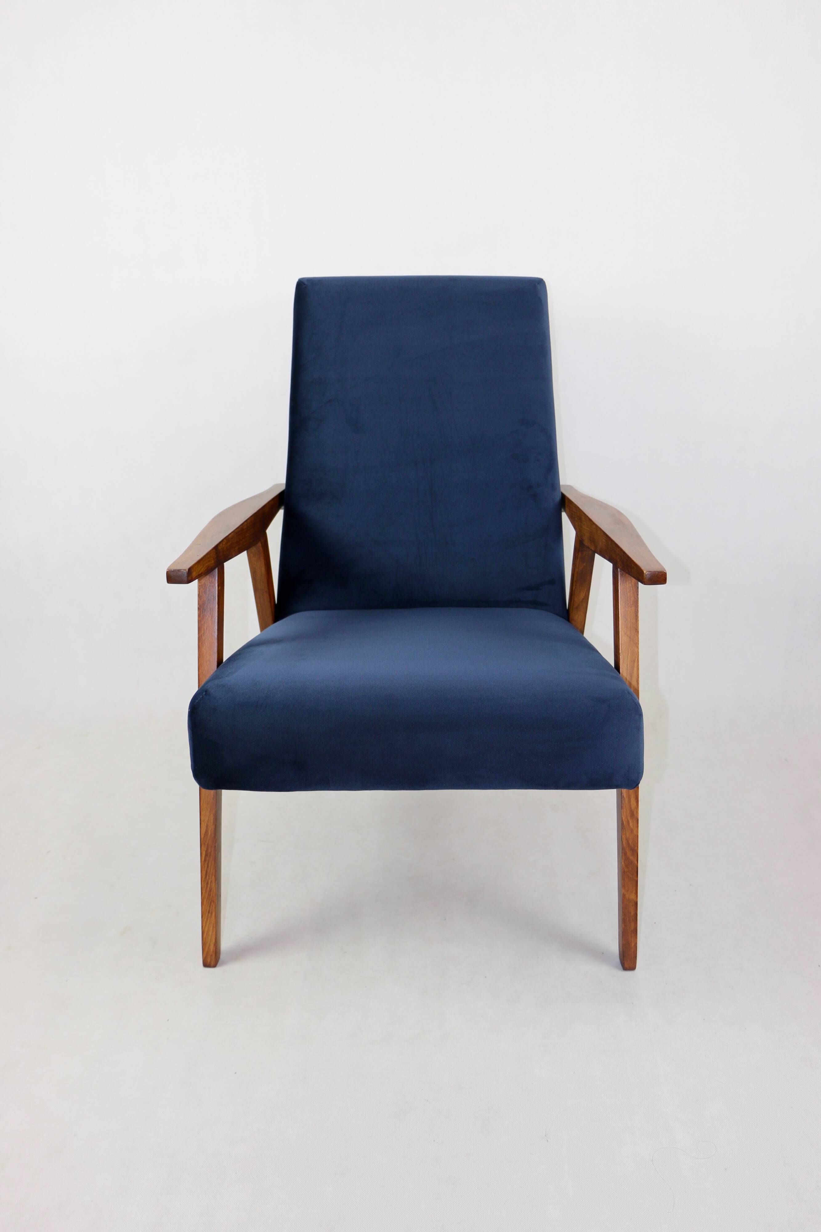 Vintage loft armchair 1970s navy blue velvet - 2 pieces available