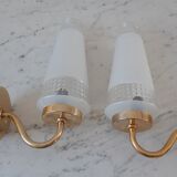 Pair of glass and gilded metal sconces 50s