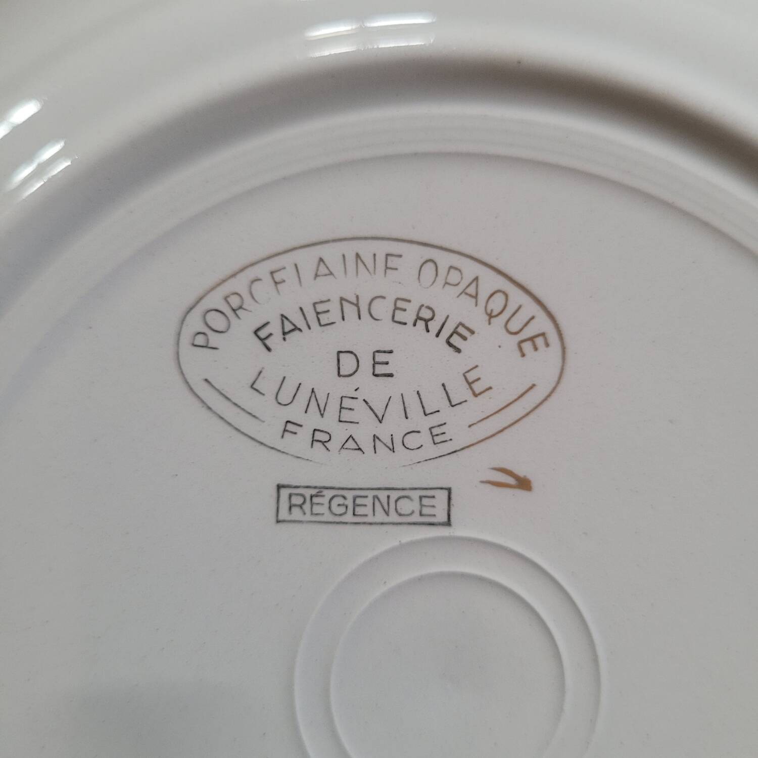 8 Lunéville Régence green water gold flat plates circa 1960