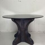 Pencil reed rattan bamboo dining or side table base with smoked glass top, 1970s