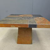 Slate stone brutalist coffee table, 1980s