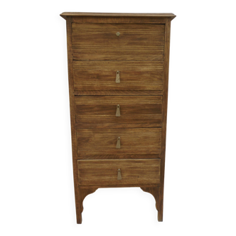 Art Deco chest of drawers in raw wood with 5 drawers.