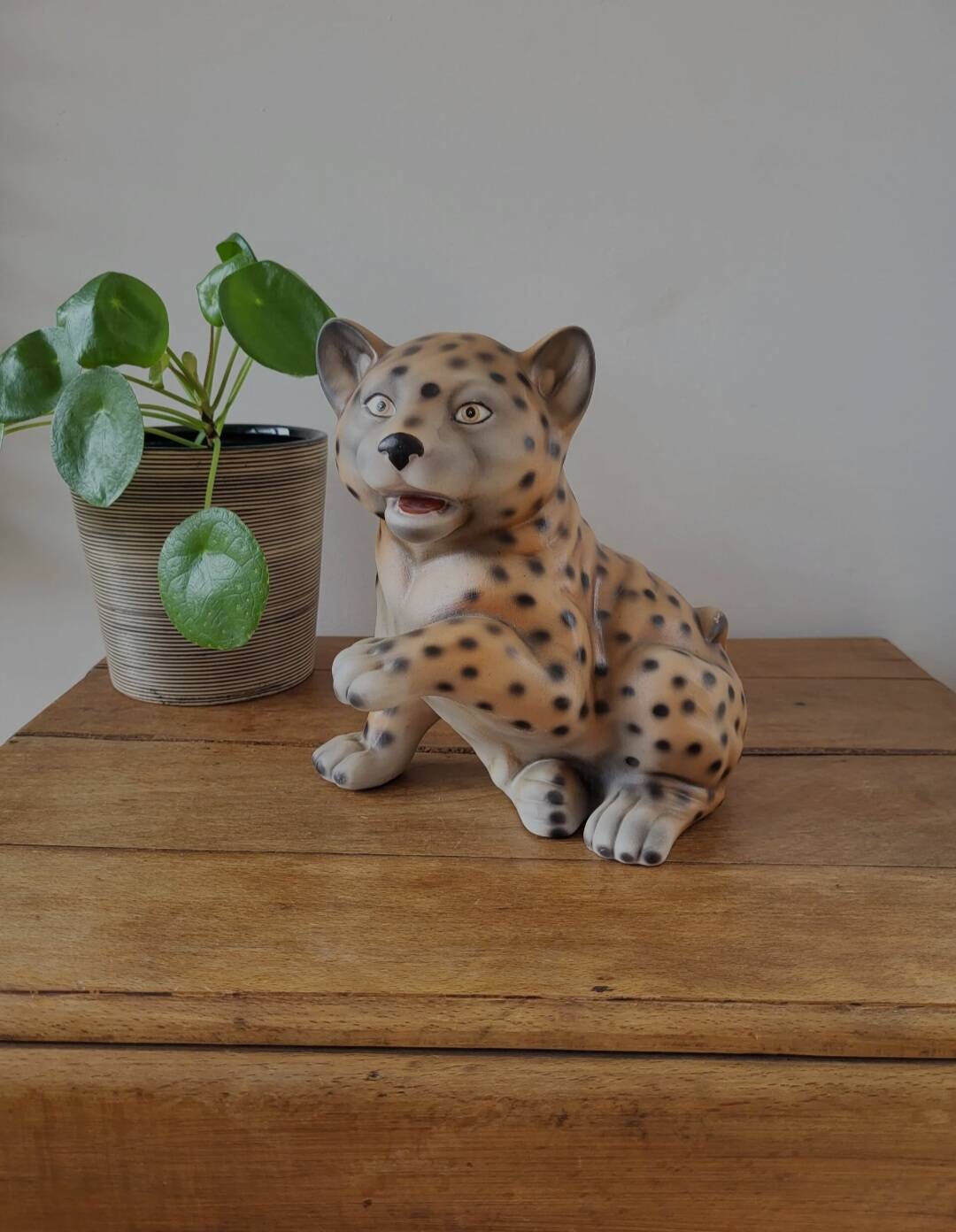 Tijger beeldje, vintage, céramique et handbeschilderd