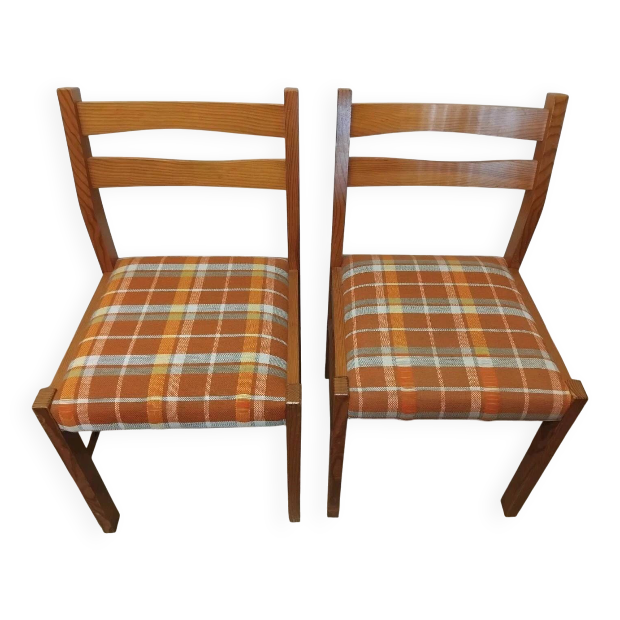 Pair of Vintage Wooden / Orange Fabric Chairs