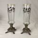 Paire de vases soliflore en verre emaille pied griffe en régule napoleon III