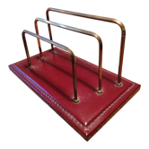 Porte lettres trieur courrier bureau cuir piqué laiton vintage