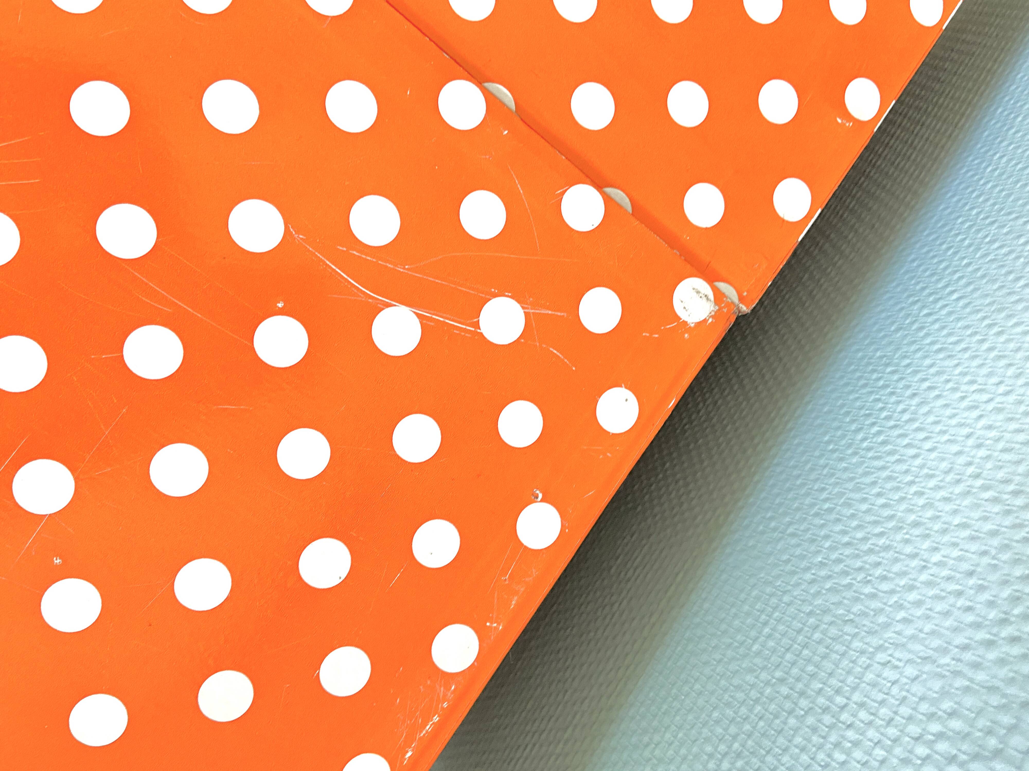Vinyl storage cube - orange with white polka dots