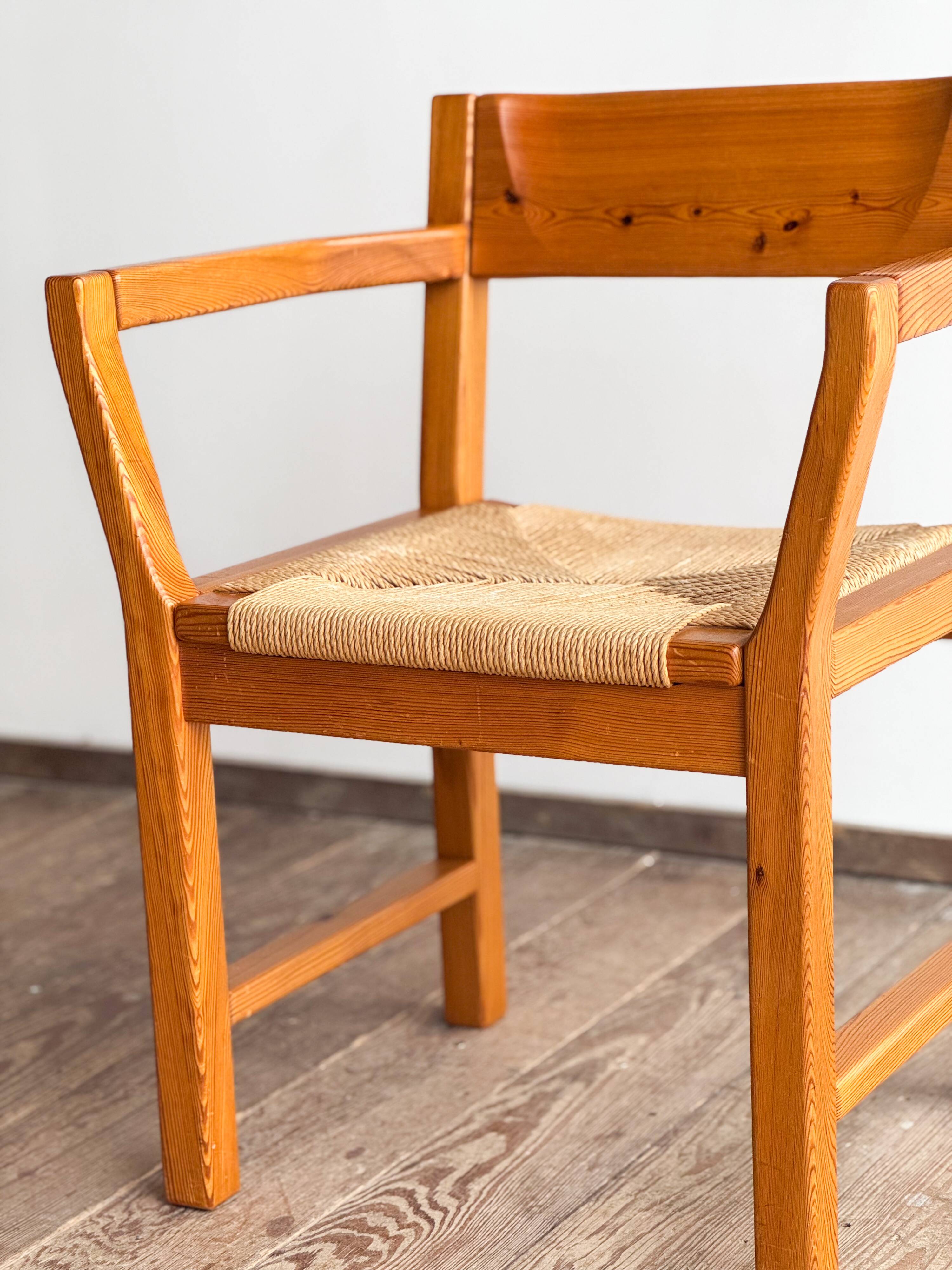 Brutalist chair by Tage Poulsen, pine, woven paper cord seat.