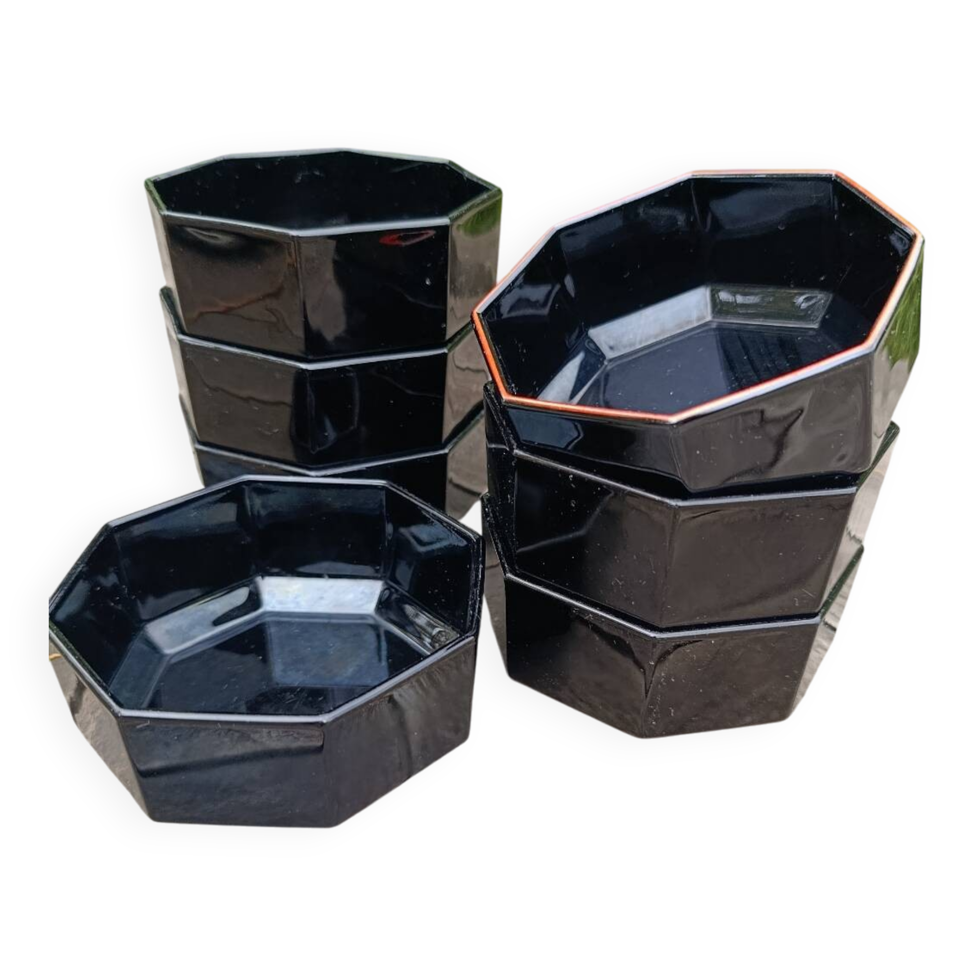 Bowls / cups X 7 black octagonal by Arcoroc 1980