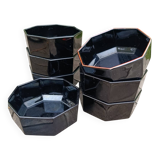 Bowls / cups X 7 black octagonal by Arcoroc 1980