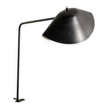 Lampe de bureau noire à pince Agrafée du milieu du siècle par Serge Mouille, années 1950