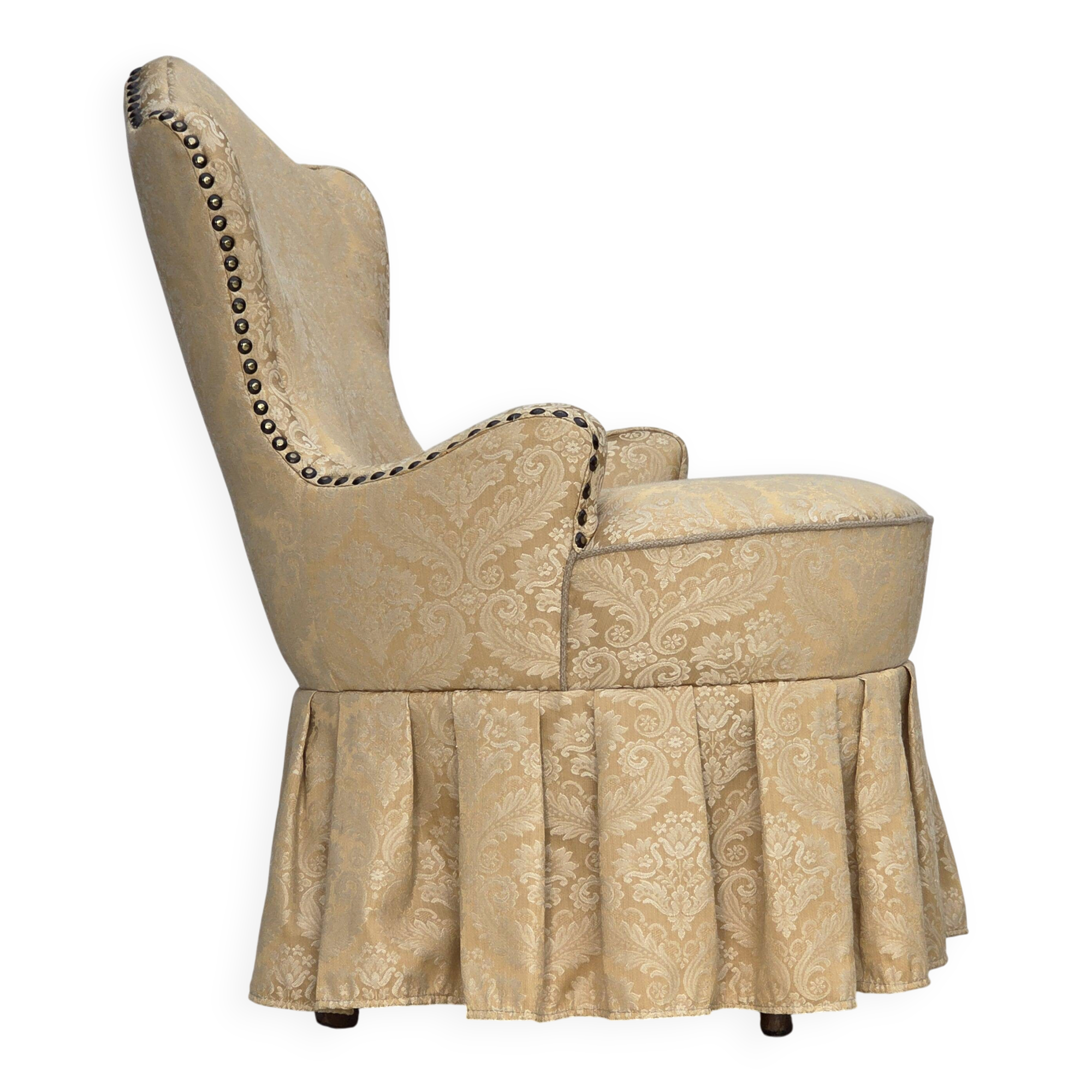 1960s, Danish cocktail lounge chair, jacquard fabric, beech wood.