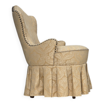 Chaise lounge cocktail danoise des années 1960, tissu jacquard, bois de hêtre.