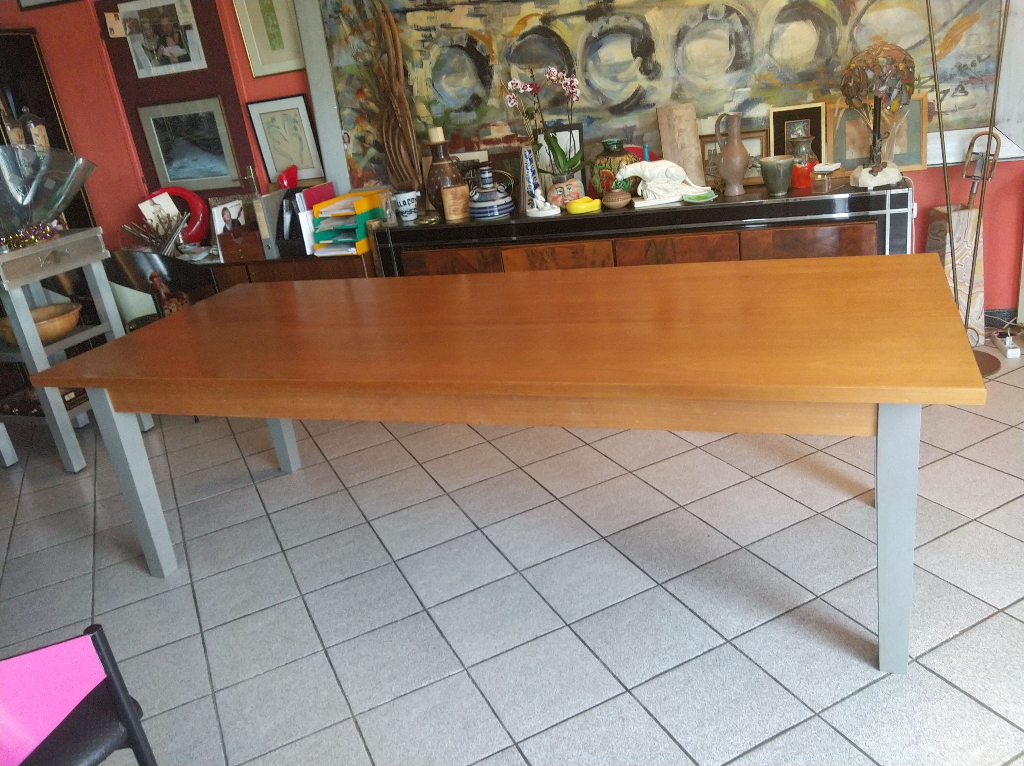 Solid walnut table circa 1980 with double patina