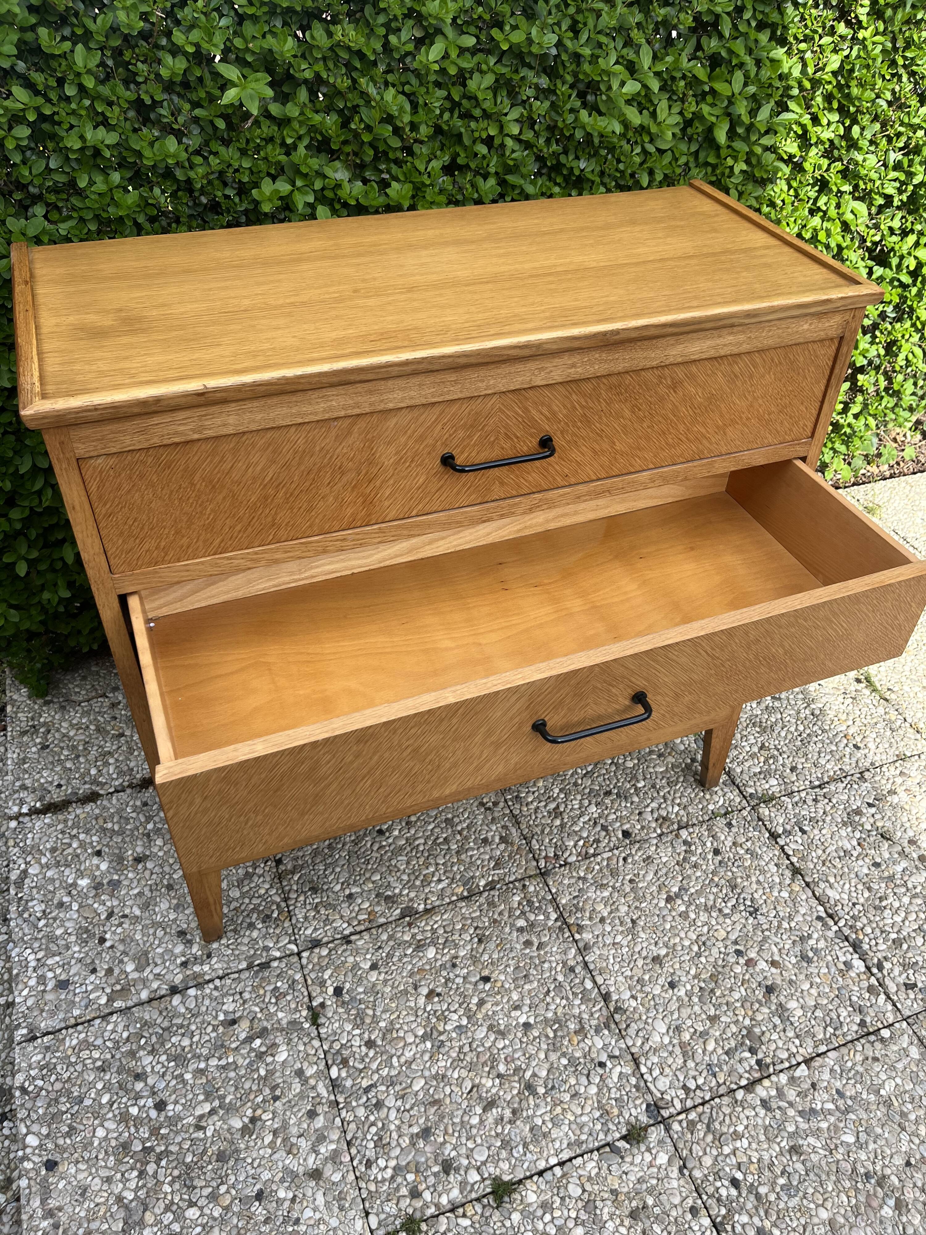 Commode vintage 4 tiroirs chêne clair 1960