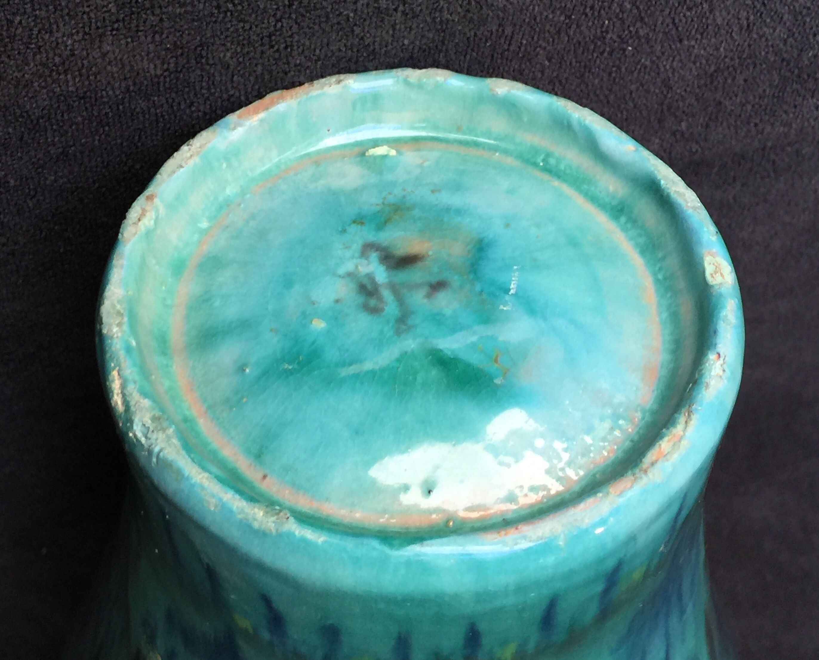 Enamelled ceramic vase, with a flaming blue-green décor