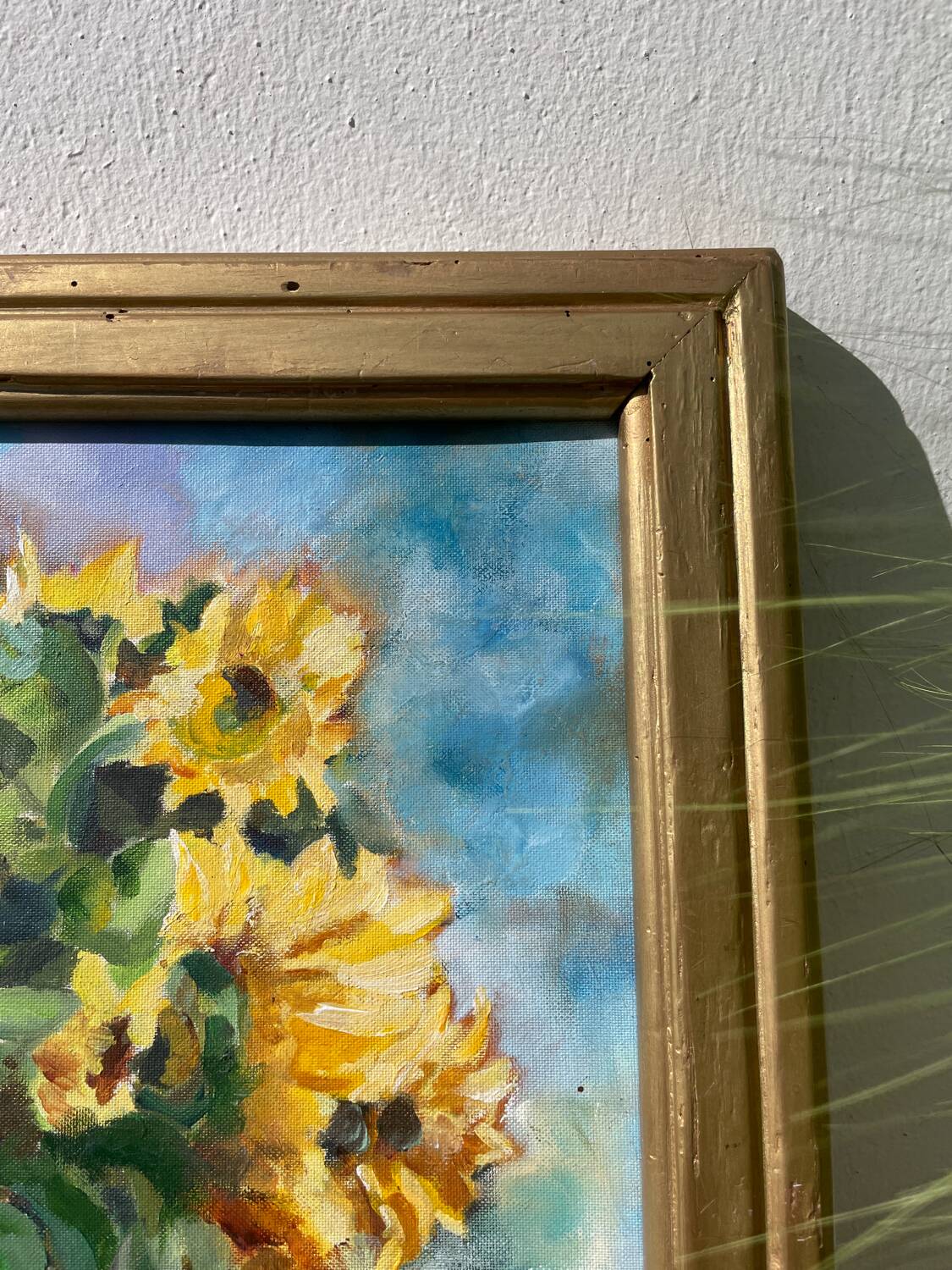Painting bouquet of sunflowers oil on canvas