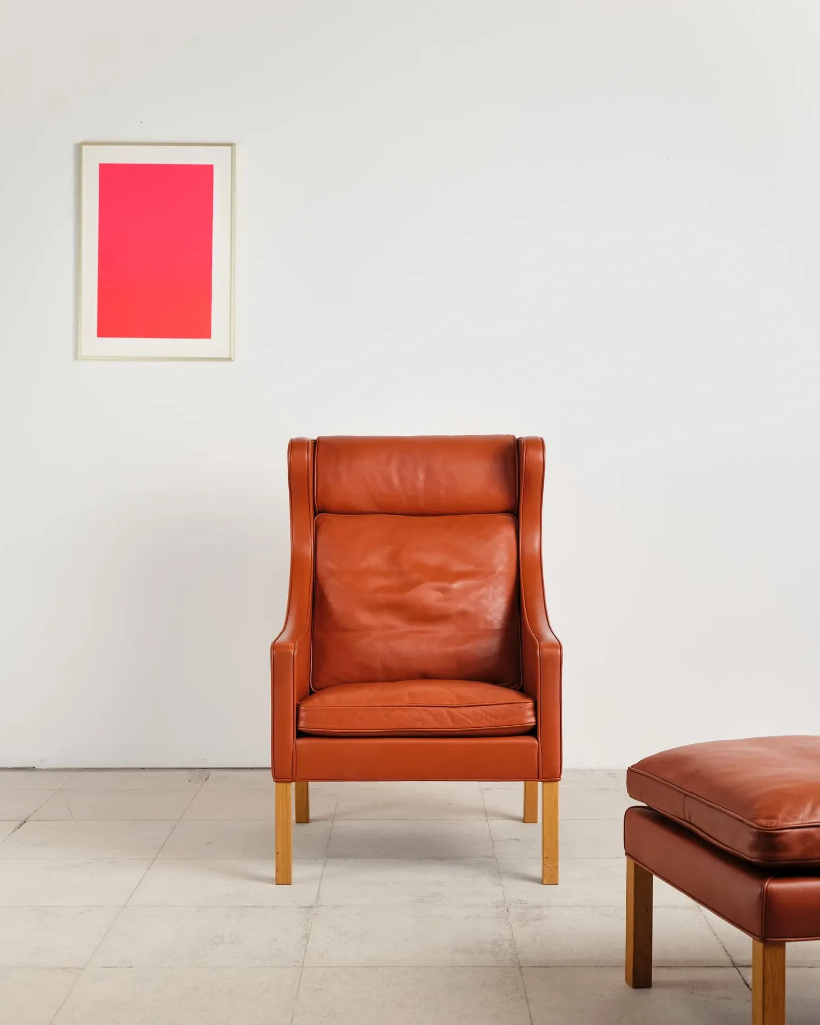 Armchair 2204 and leather pouf by Børge Mogensen, Denmark, 1960s.