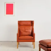 Armchair 2204 and leather pouf by Børge Mogensen, Denmark, 1960s.