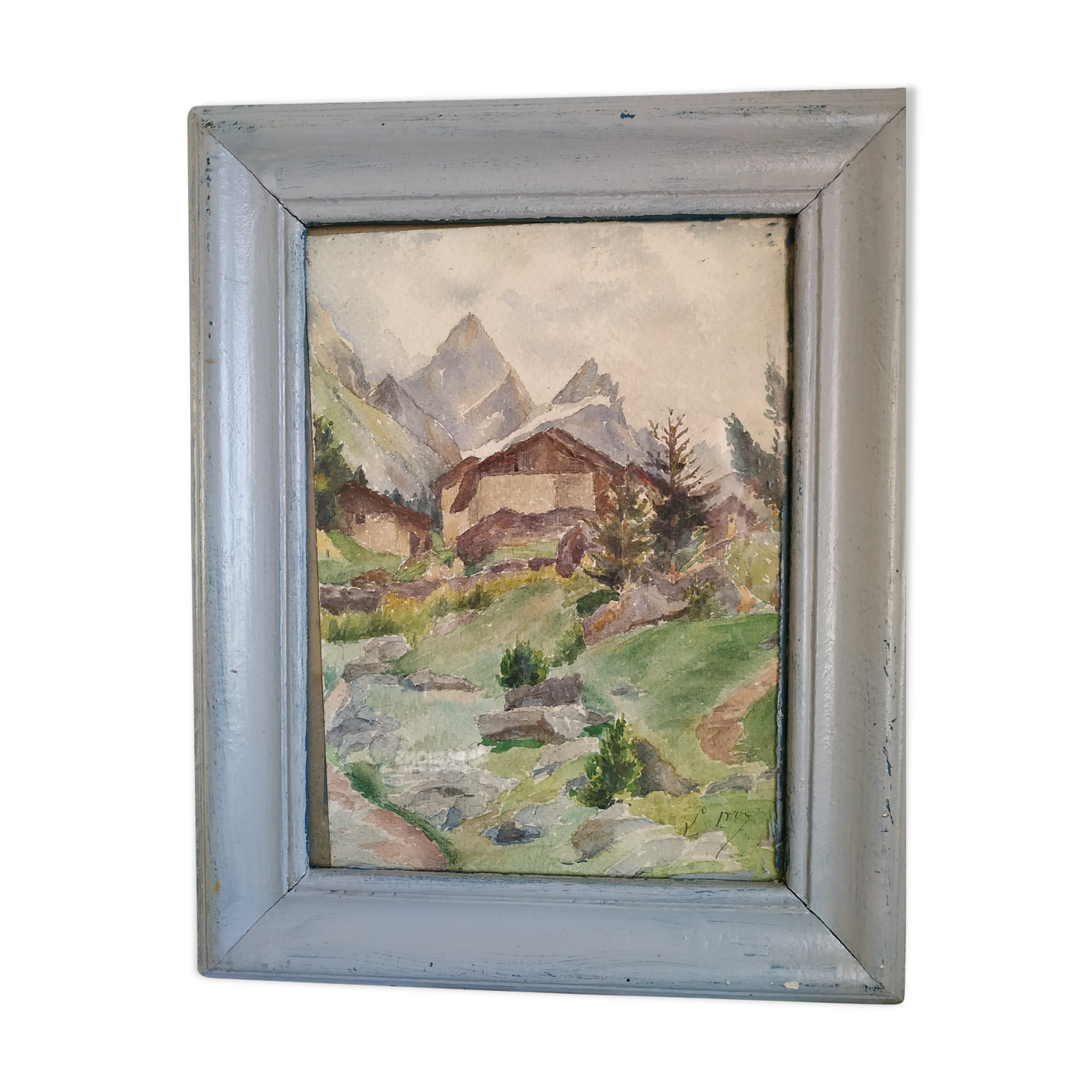 Old mountain landscape watercolor by Roy?