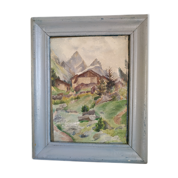 Old mountain landscape watercolor by Roy?