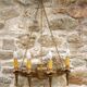 French medieval gold hand forged wrought iron 4 light hanging wall light 3894